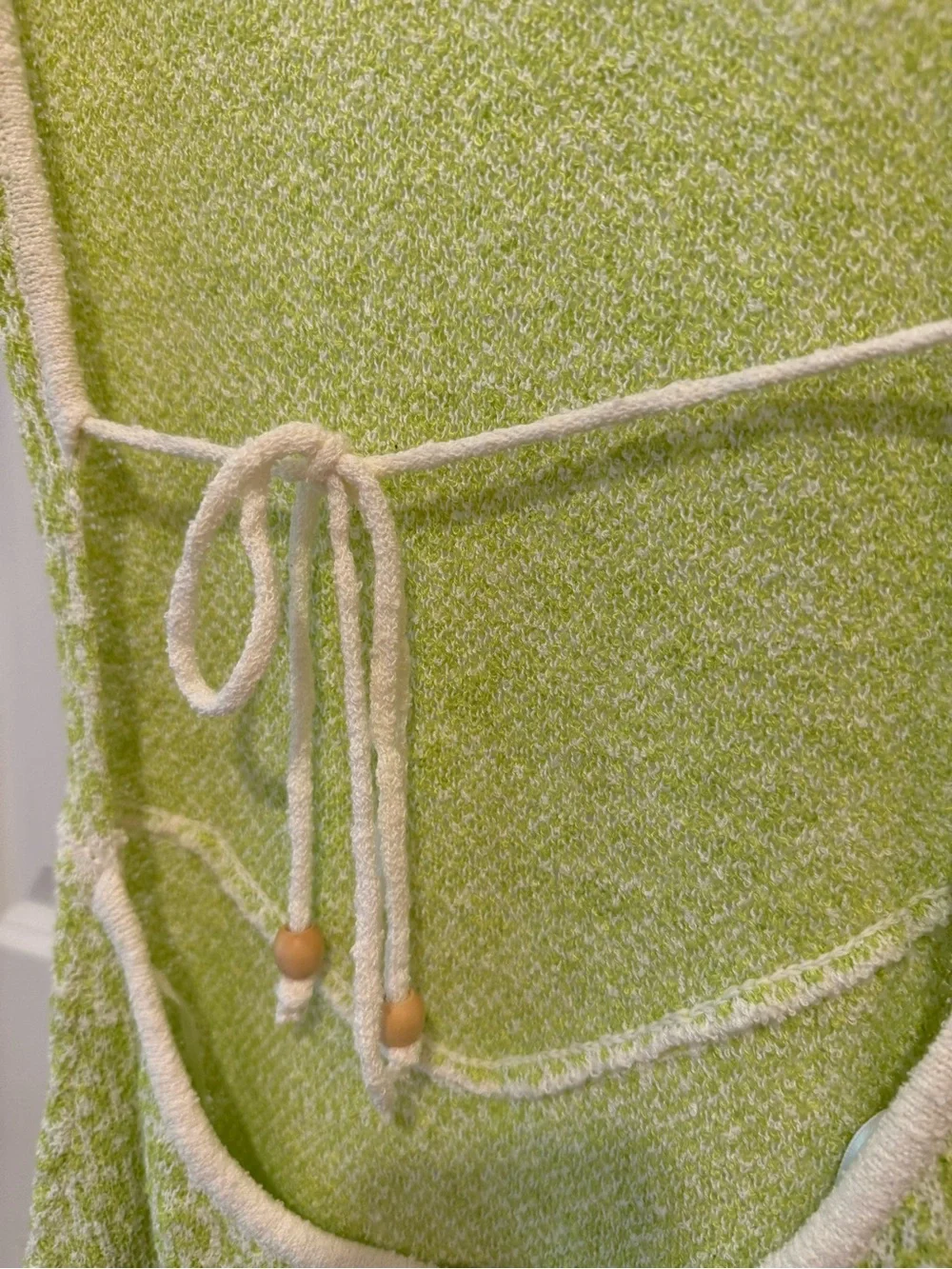 Free People Beach Lime Green Knit Low Tie Back Dress With Front Slit Size Small - Picture 8 of 12